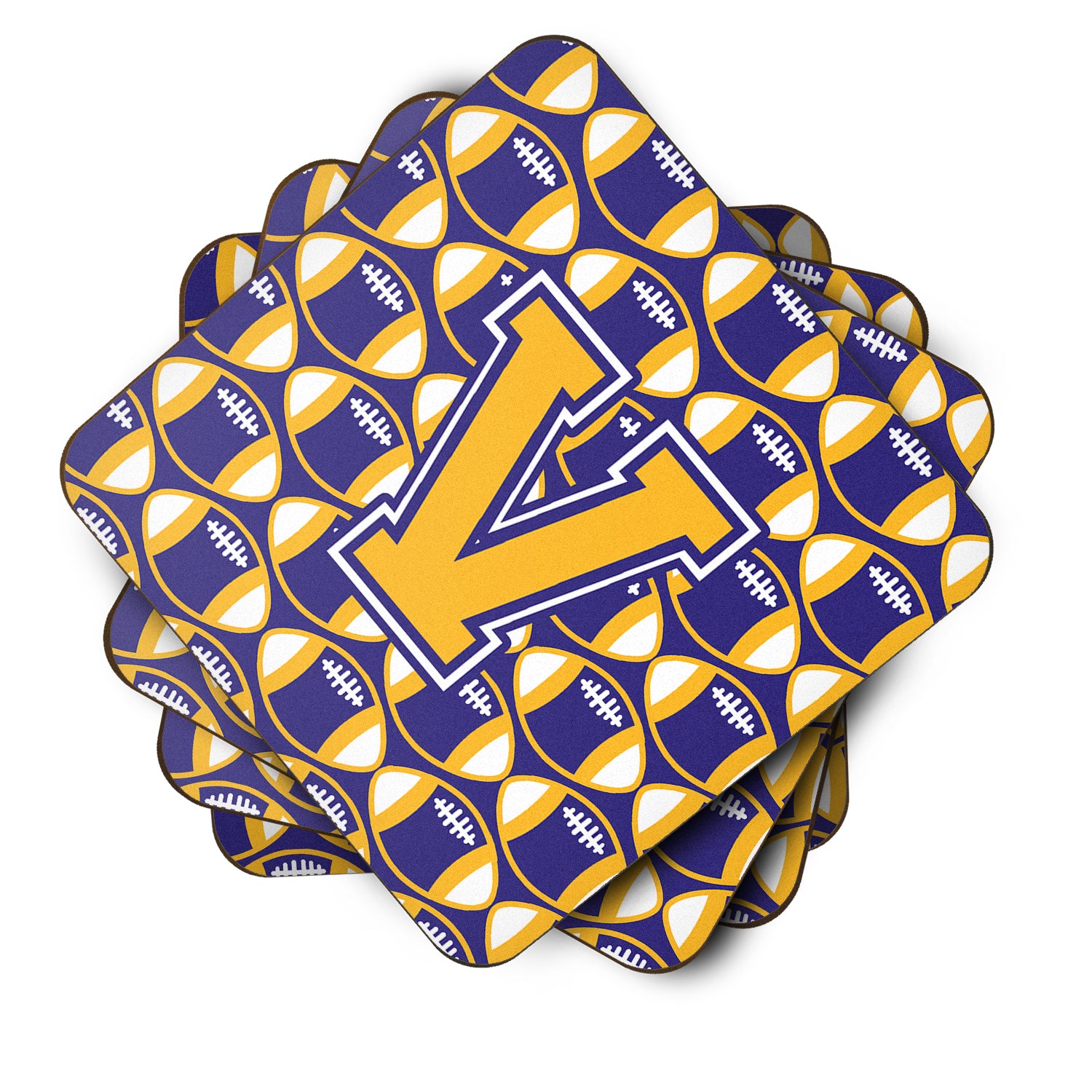 Letter V Football Purple and Gold Foam Coaster Set of 4 CJ1064-VFC - the-store.com