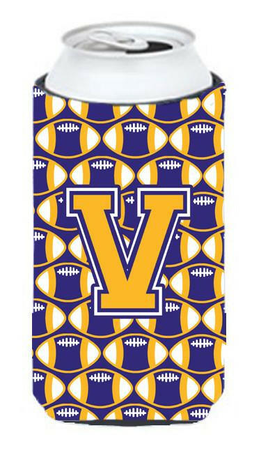 Letter V Football Purple and Gold Tall Boy Beverage Insulator Hugger CJ1064-VTBC by Caroline's Treasures