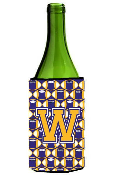 Letter W Football Purple and Gold Wine Bottle Beverage Insulator Hugger CJ1064-WLITERK by Caroline&#39;s Treasures