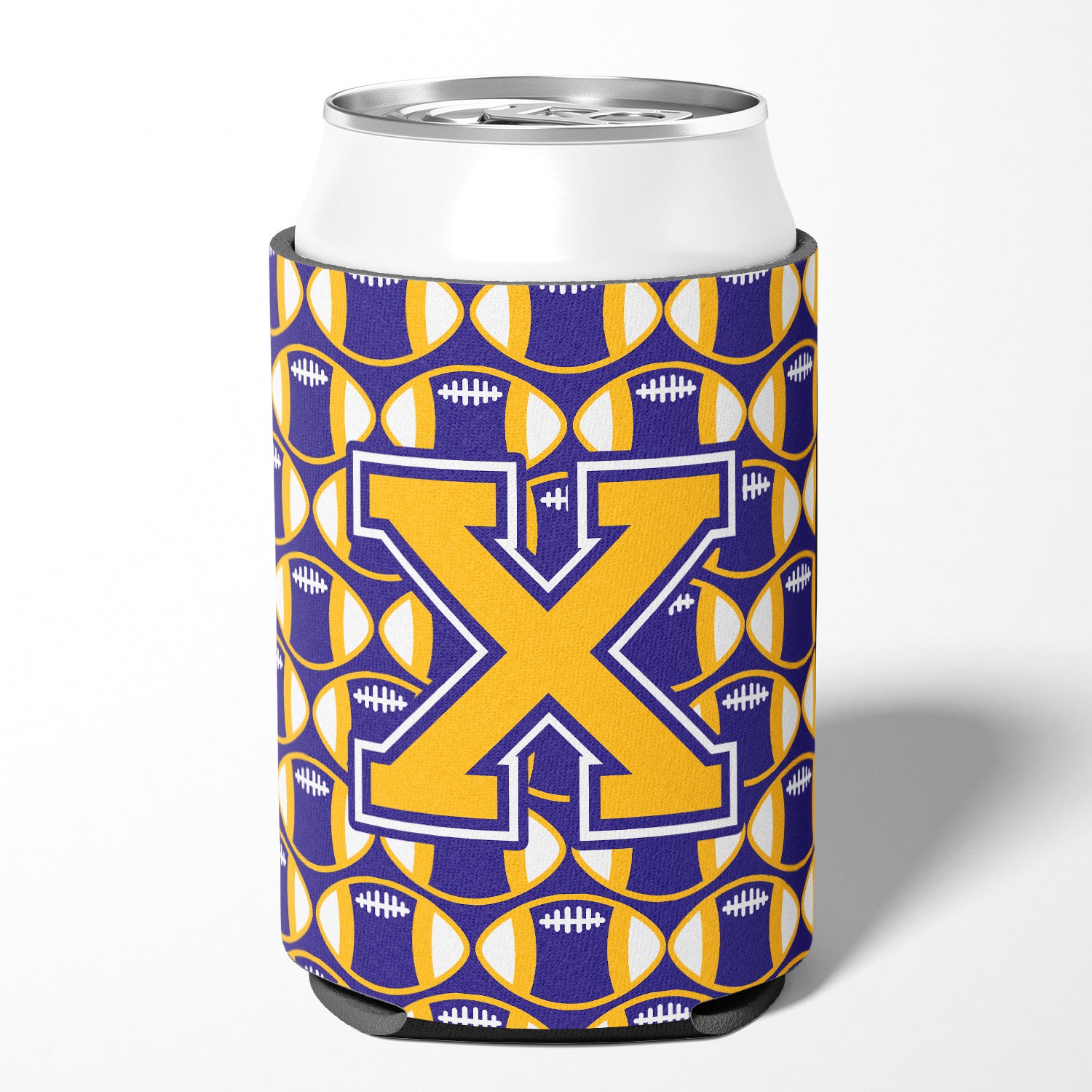 Letter X Football Purple and Gold Can or Bottle Hugger CJ1064-XCC.