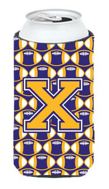 Letter X Football Purple and Gold Tall Boy Beverage Insulator Hugger CJ1064-XTBC by Caroline&#39;s Treasures