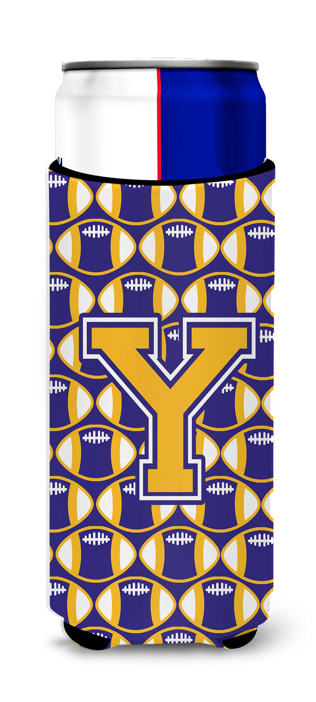 Letter Y Football Purple and Gold Ultra Beverage Insulators for slim cans CJ1064-YMUK.