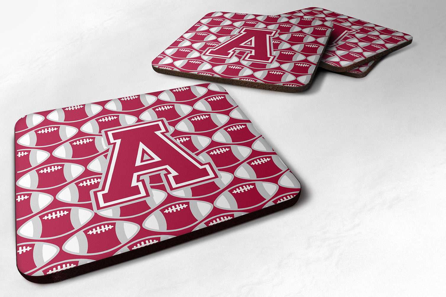 Letter A Football Crimson, grey and white Foam Coaster Set of 4 CJ1065-AFC - the-store.com