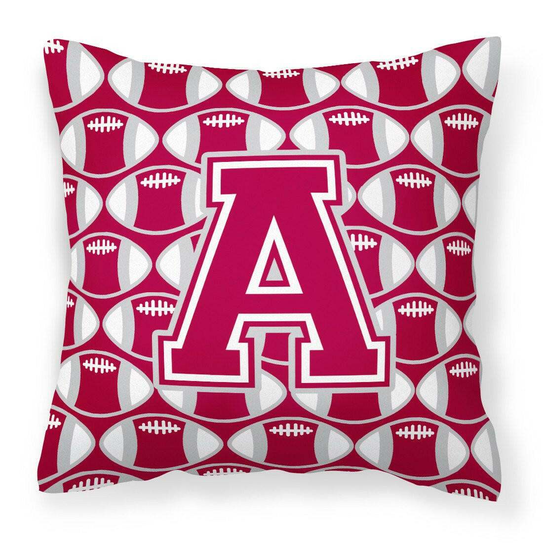 Letter A Football Crimson, grey and white Fabric Decorative Pillow CJ1065-APW1414 by Caroline's Treasures