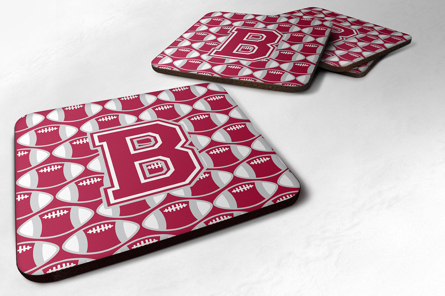 Letter B Football Crimson, grey and white Foam Coaster Set of 4 CJ1065-BFC - the-store.com