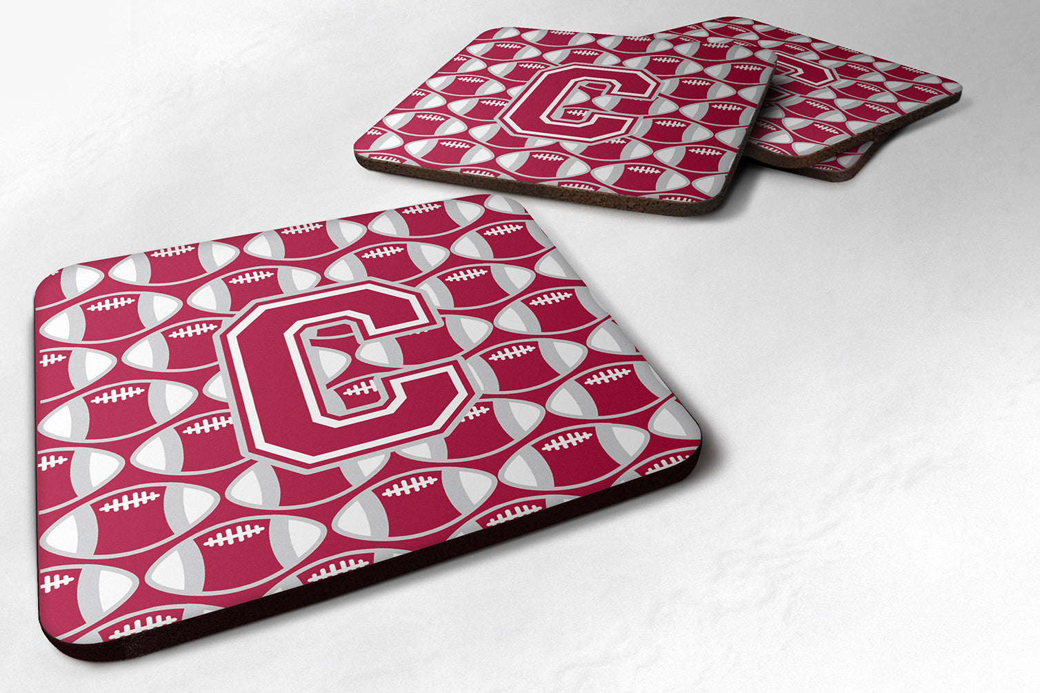 Letter C Football Crimson, grey and white Foam Coaster Set of 4 CJ1065-CFC - the-store.com