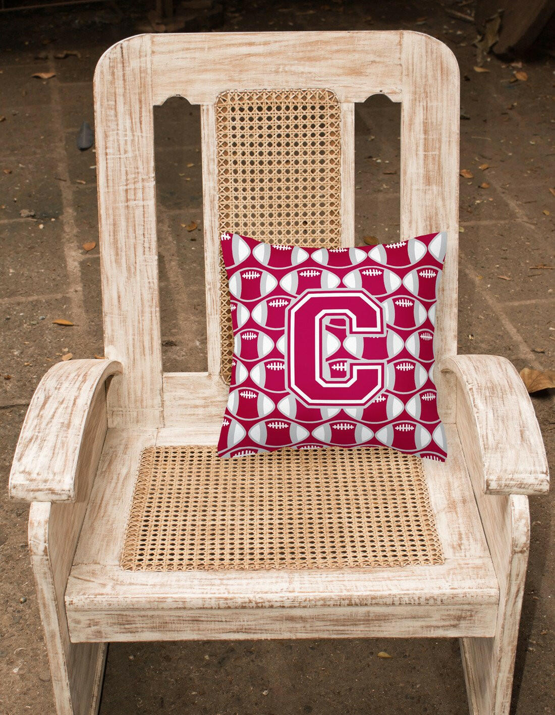 Letter C Football Crimson, grey and white Fabric Decorative Pillow CJ1065-CPW1414 by Caroline's Treasures