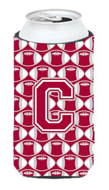 Letter C Football Crimson, grey and white Tall Boy Beverage Insulator Hugger CJ1065-CTBC by Caroline's Treasures