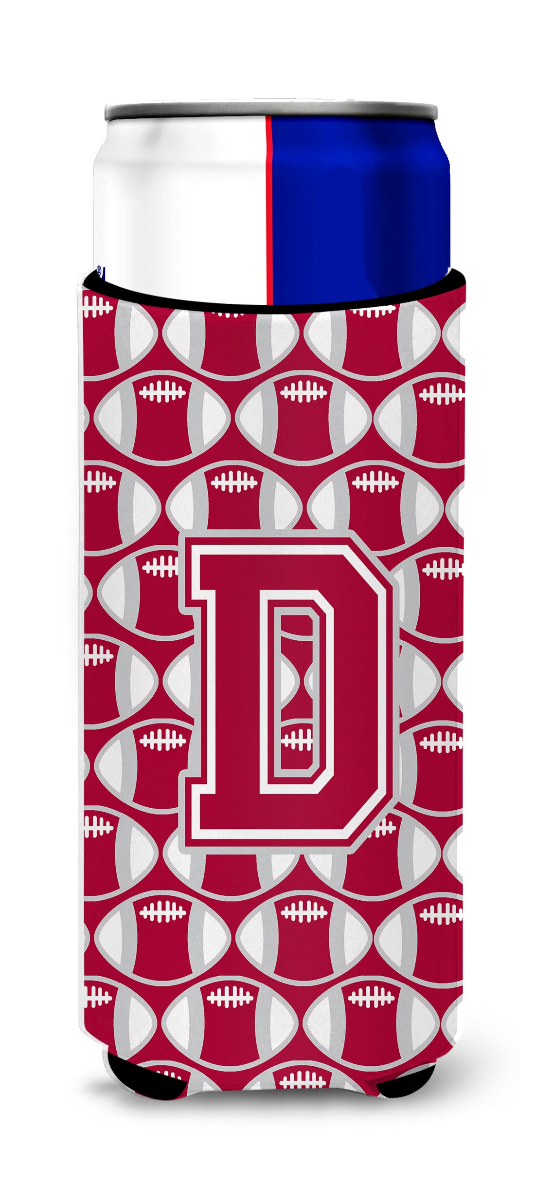 Letter D Football Crimson, grey and white Ultra Beverage Insulators for slim cans CJ1065-DMUK.