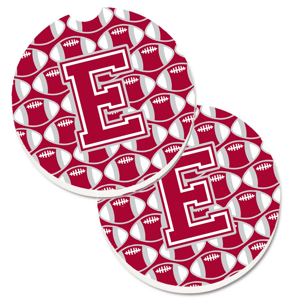 Letter E Football Crimson, grey and white Set of 2 Cup Holder Car Coasters CJ1065-ECARC by Caroline's Treasures