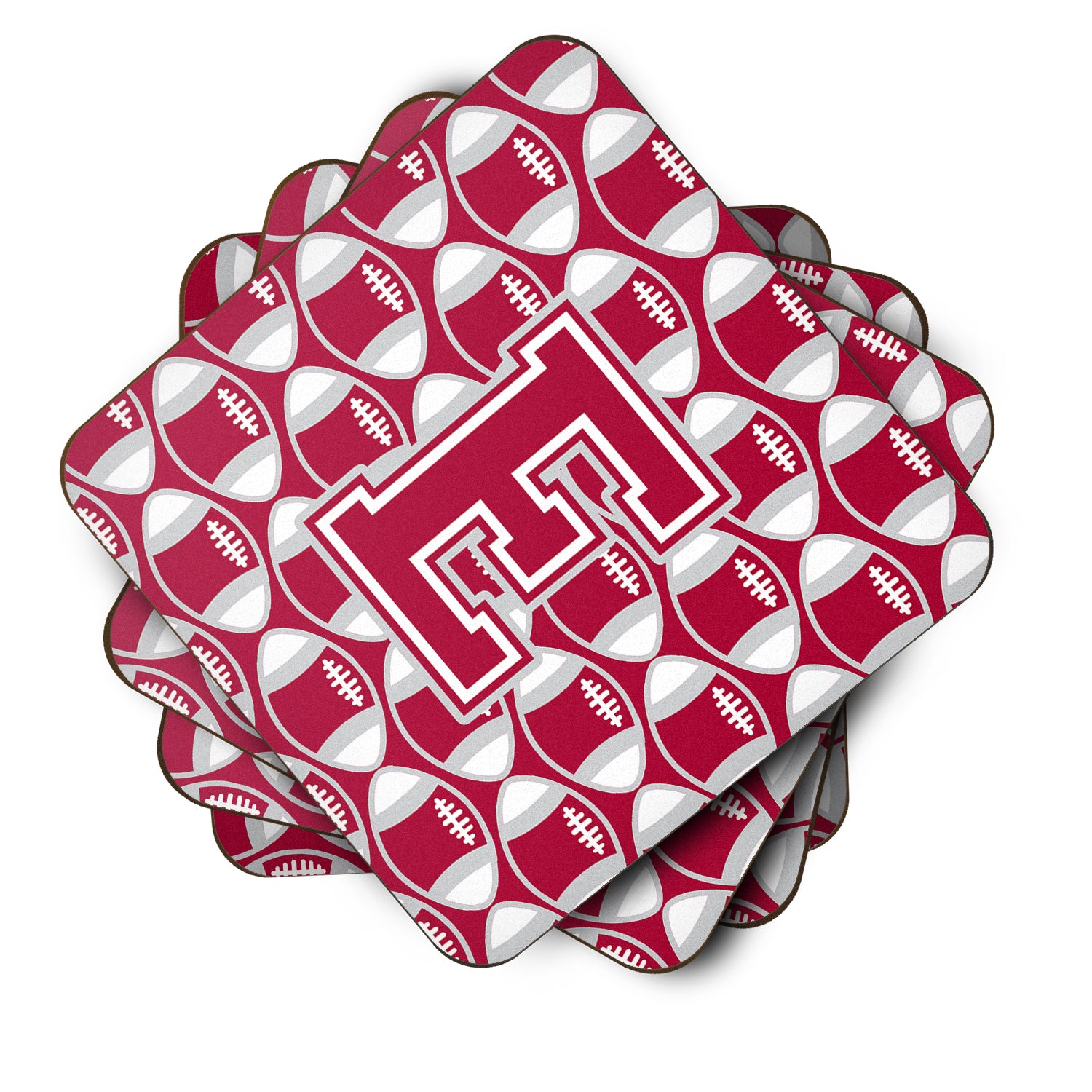 Letter E Football Crimson, grey and white Foam Coaster Set of 4 CJ1065-EFC - the-store.com