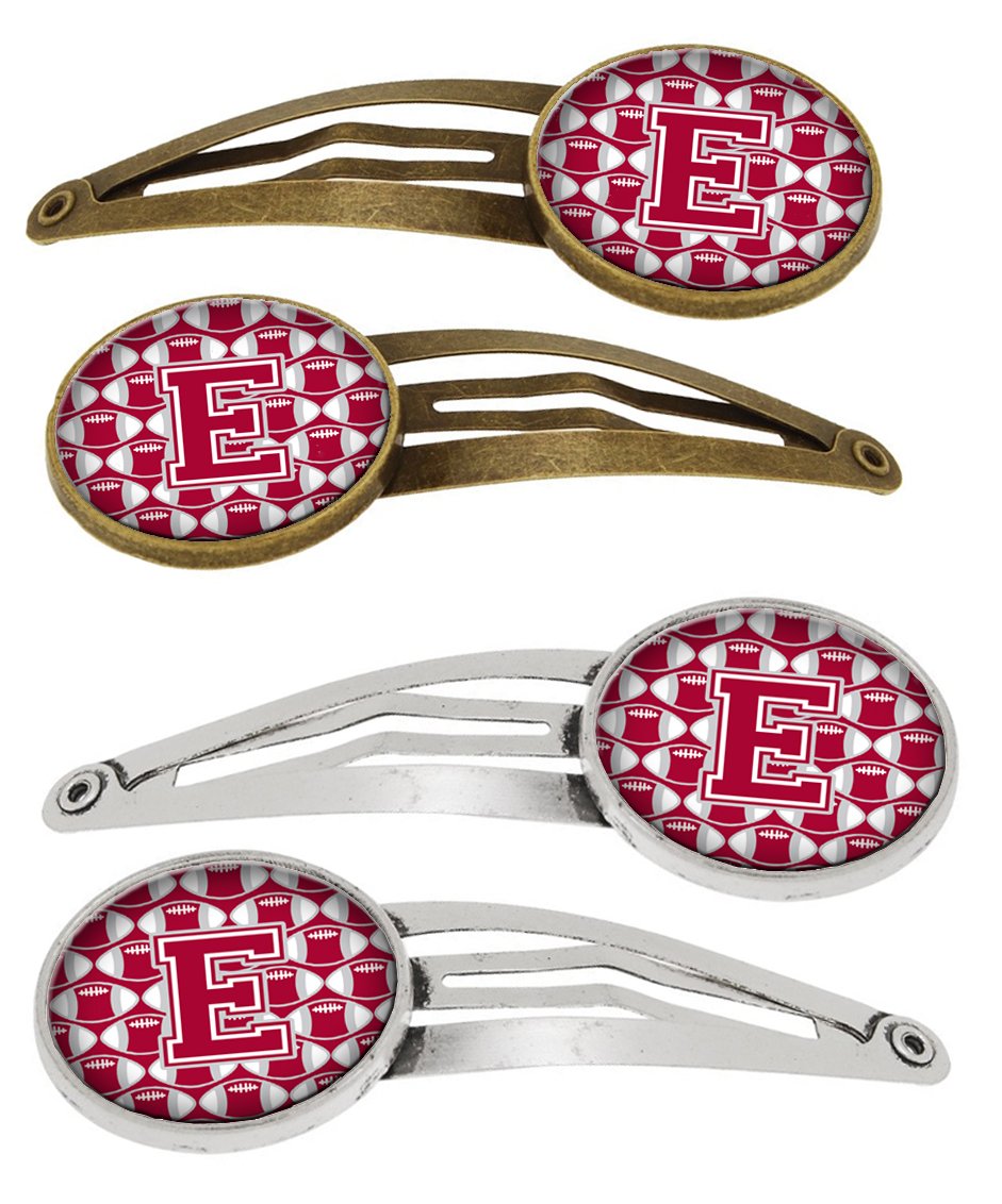 Letter E Football Crimson, grey and white Set of 4 Barrettes Hair Clips CJ1065-EHCS4 by Caroline's Treasures