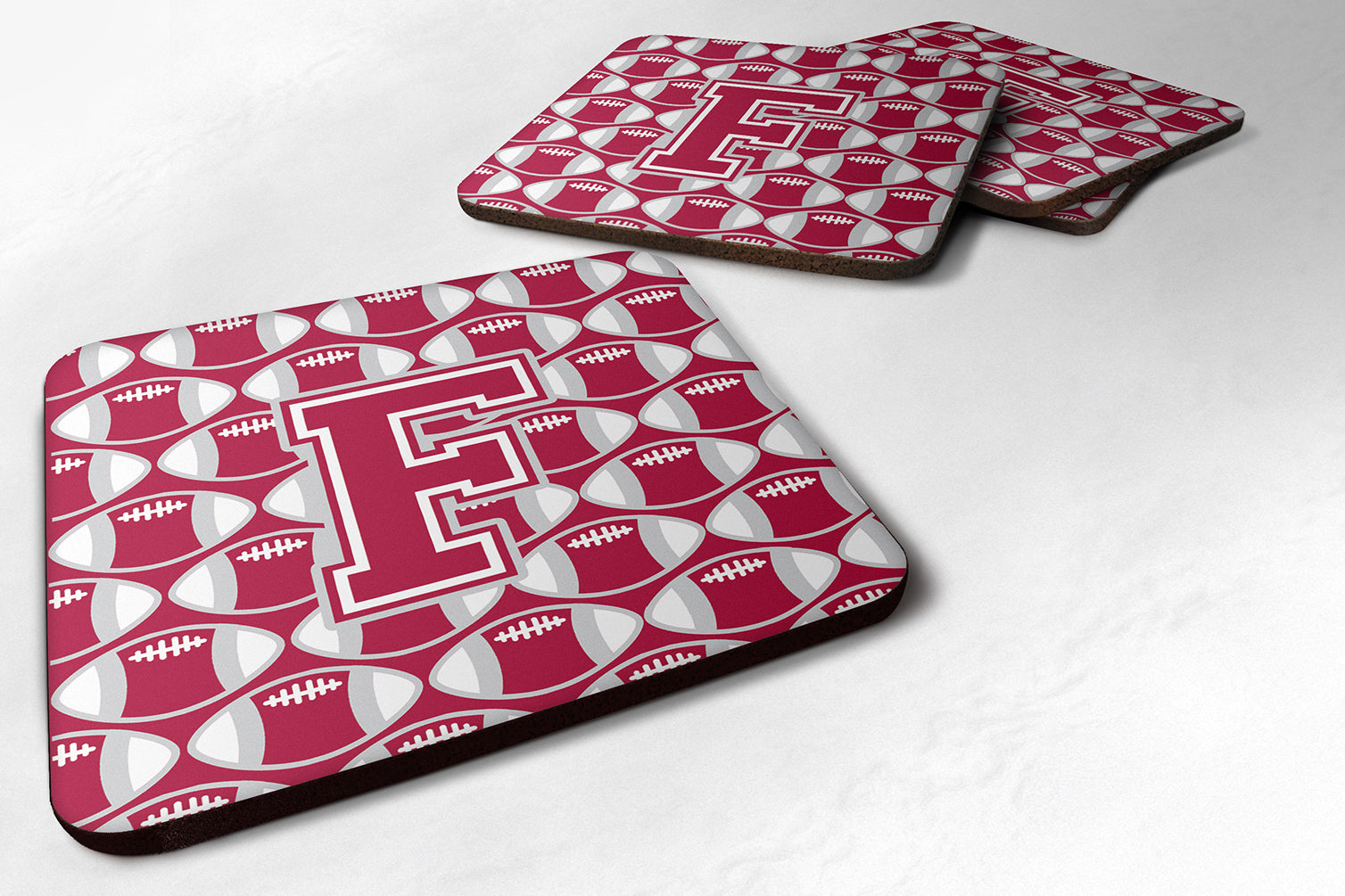 Letter F Football Crimson, grey and white Foam Coaster Set of 4 CJ1065-FFC - the-store.com