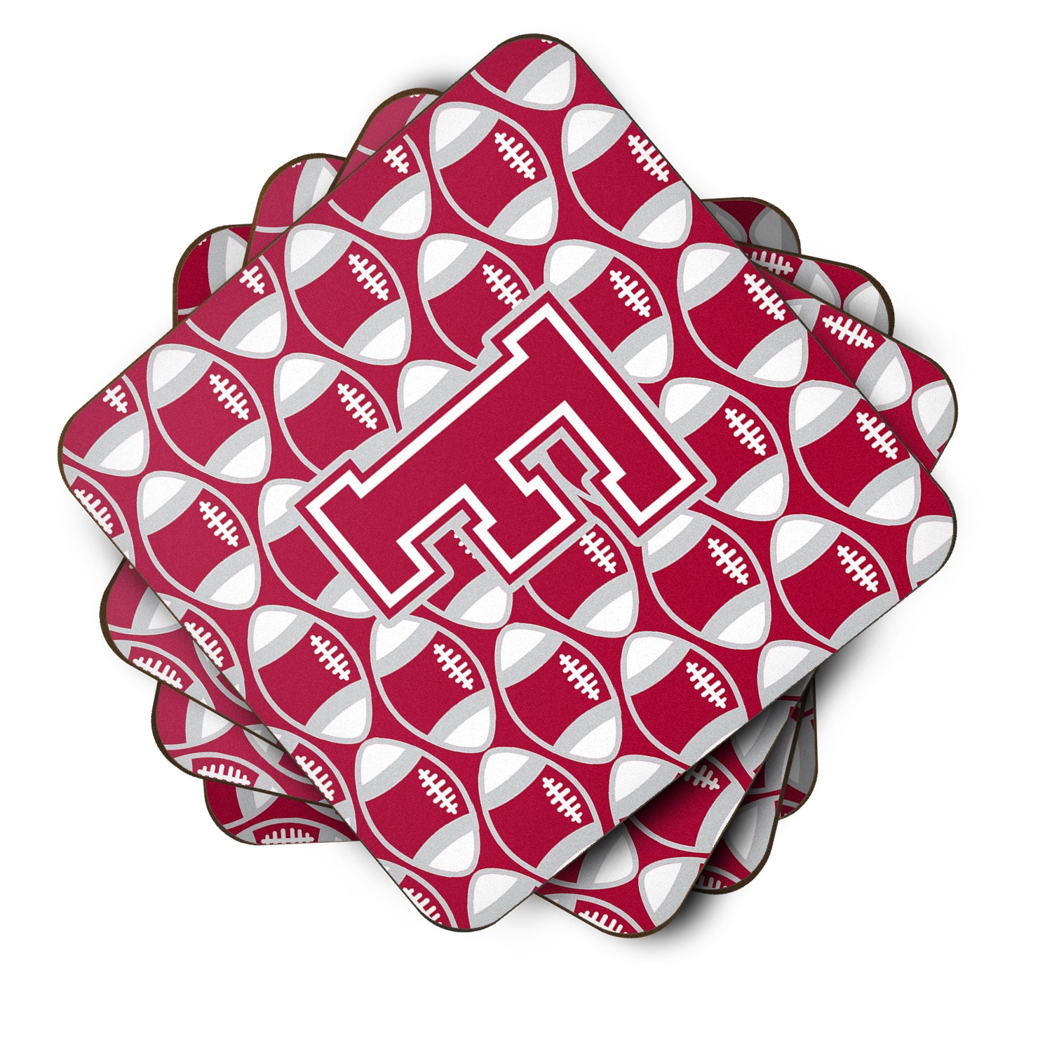 Letter F Football Crimson, grey and white Foam Coaster Set of 4 CJ1065-FFC - the-store.com