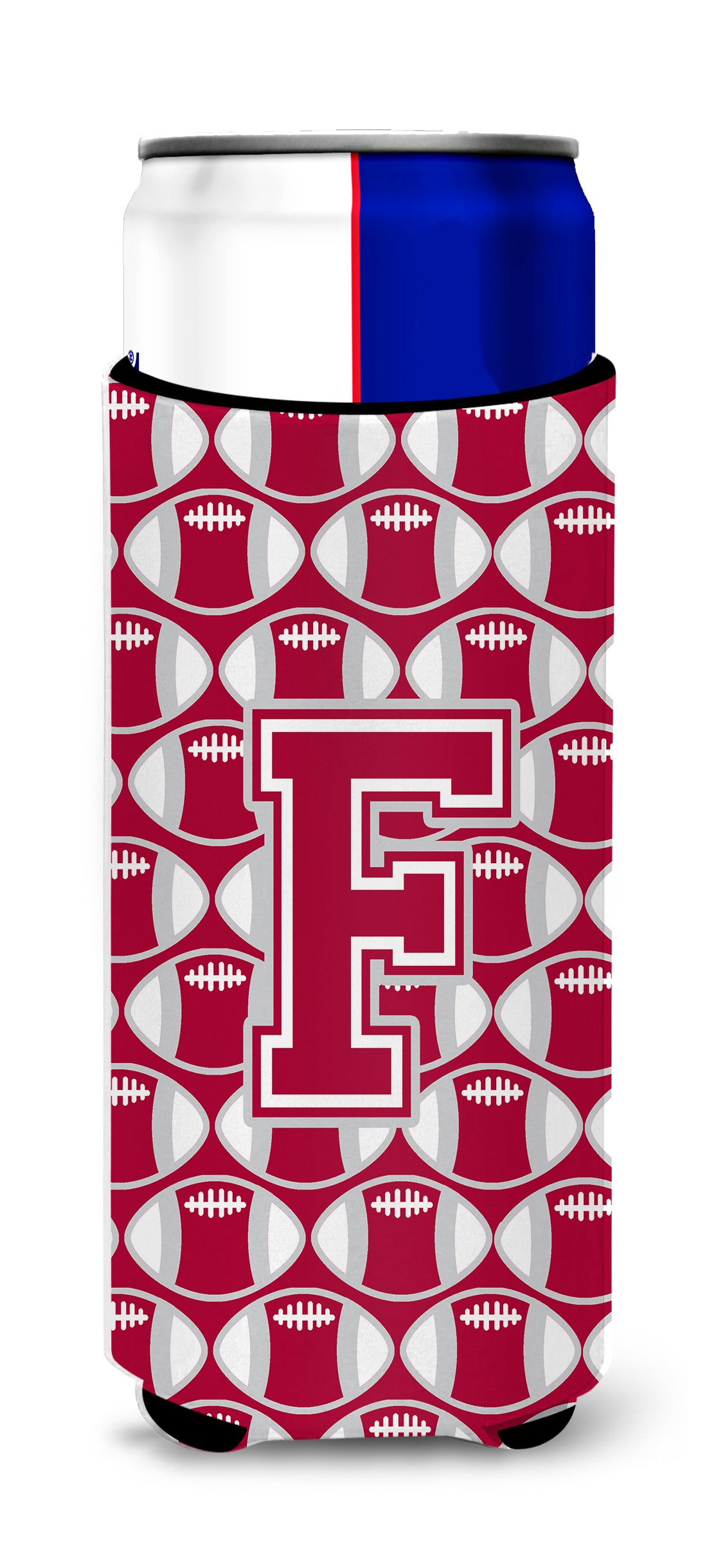 Letter F Football Crimson, grey and white Ultra Beverage Insulators for slim cans CJ1065-FMUK.