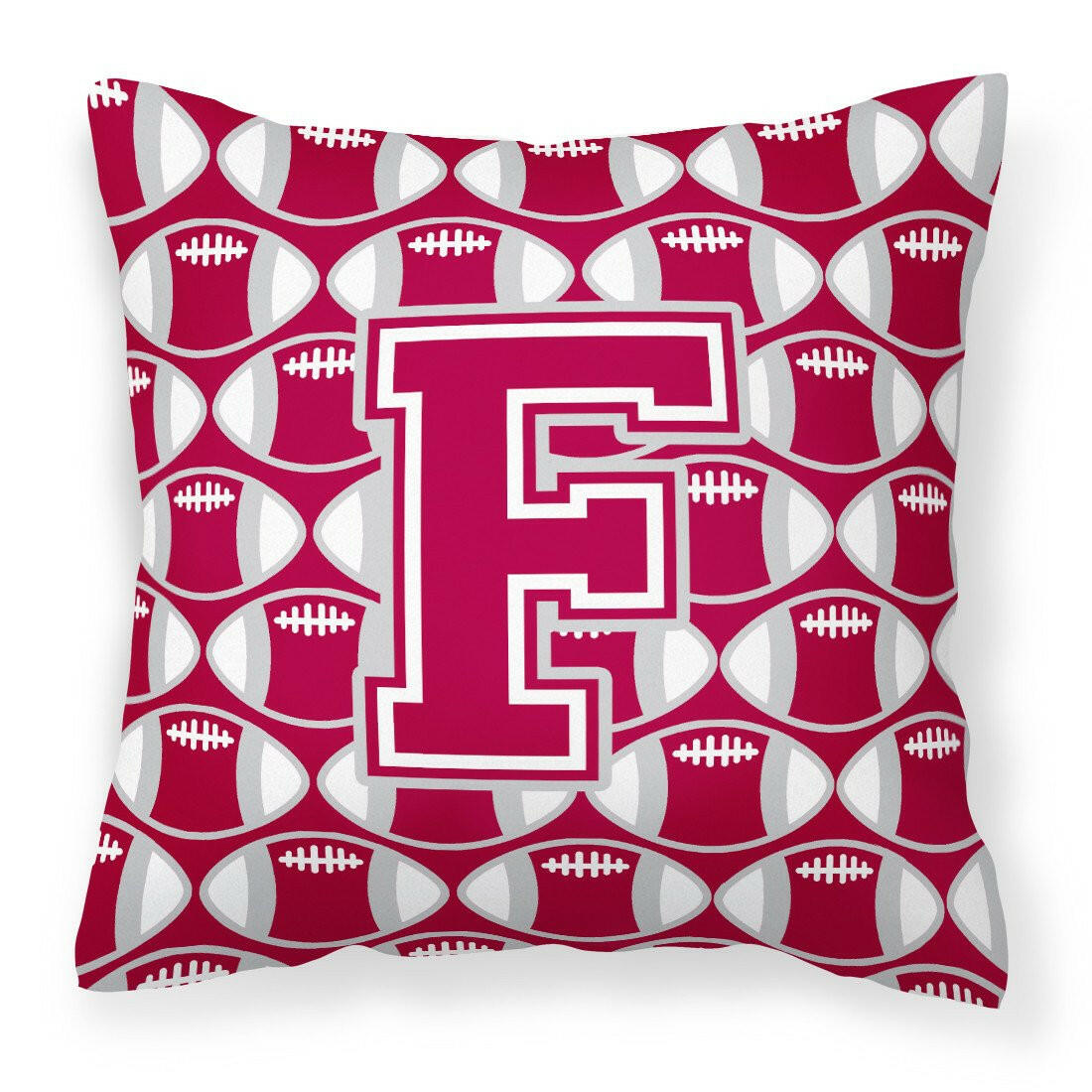 Letter F Football Crimson, grey and white Fabric Decorative Pillow CJ1065-FPW1414 by Caroline's Treasures