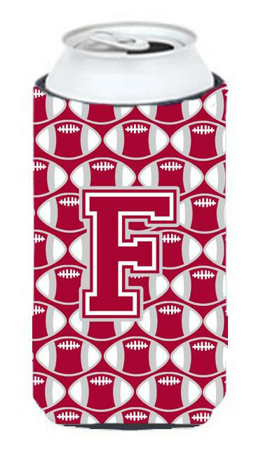 Letter F Football Crimson, grey and white Tall Boy Beverage Insulator Hugger CJ1065-FTBC by Caroline's Treasures