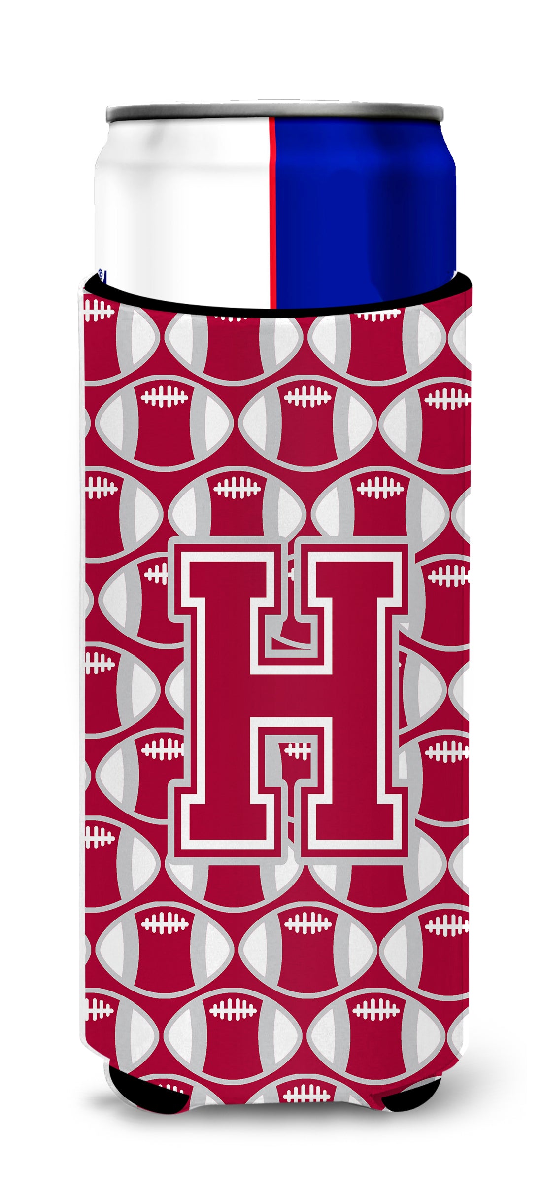 Letter H Football Crimson, grey and white Ultra Beverage Insulators for slim cans CJ1065-HMUK.