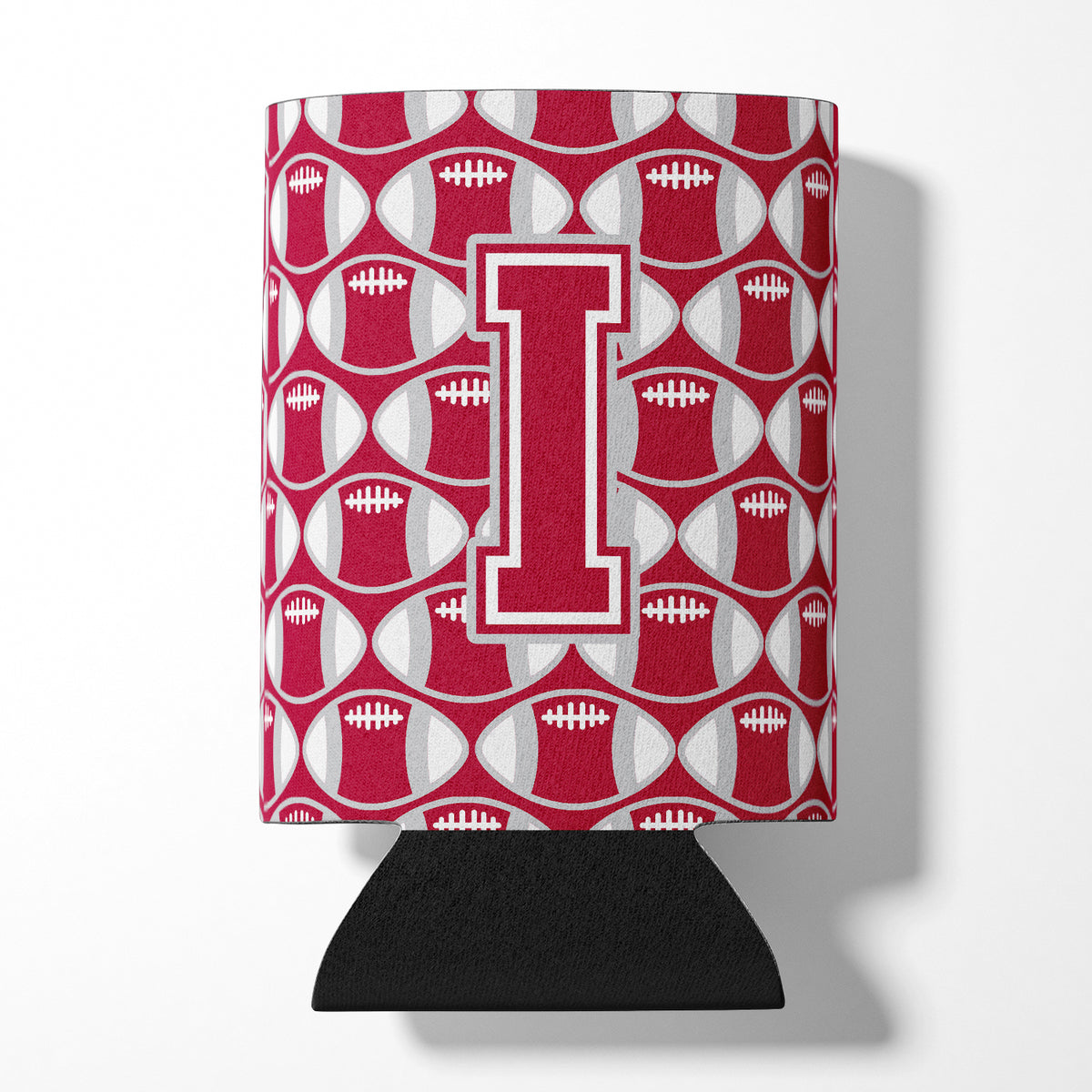 Letter I Football Crimson, grey and white Can or Bottle Hugger CJ1065-ICC.