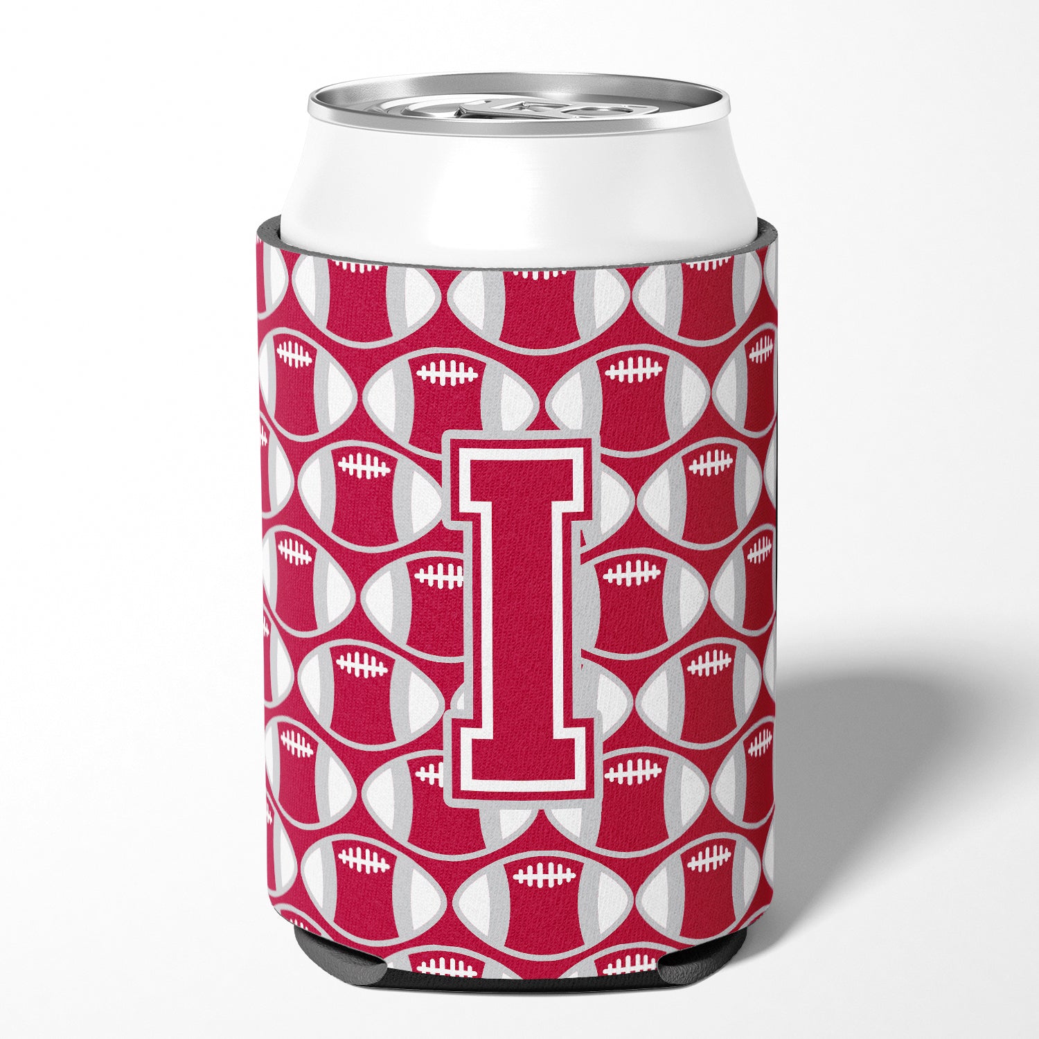 Letter I Football Crimson, grey and white Can or Bottle Hugger CJ1065-ICC.