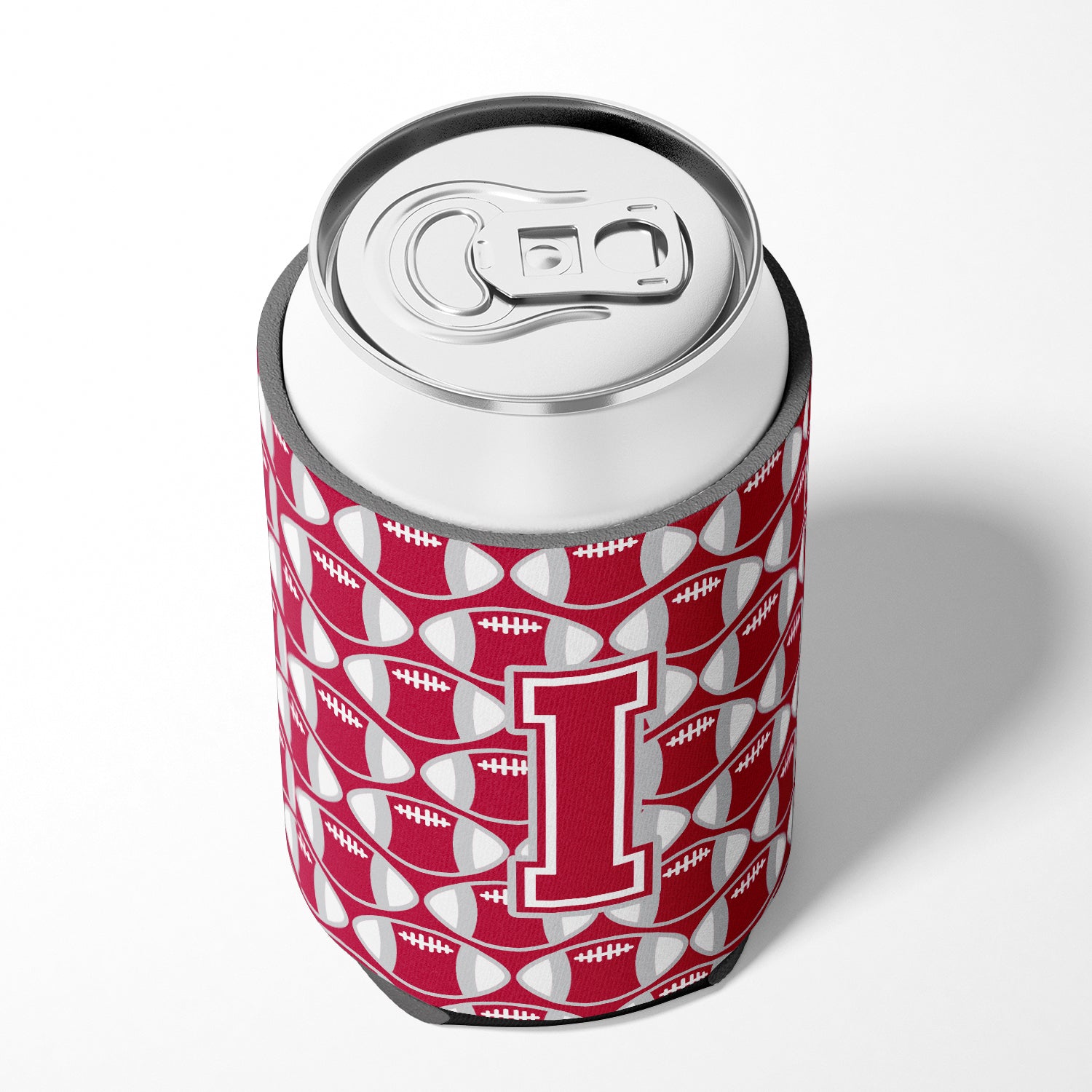 Letter I Football Crimson, grey and white Can or Bottle Hugger CJ1065-ICC.