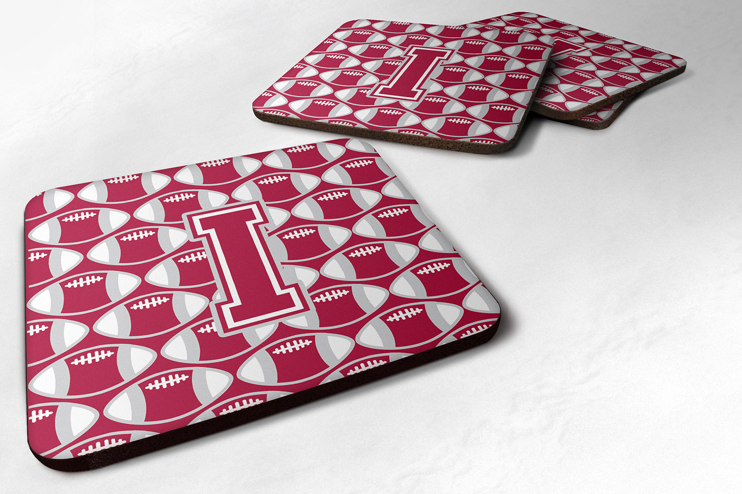 Letter I Football Crimson, grey and white Foam Coaster Set of 4 CJ1065-IFC - the-store.com