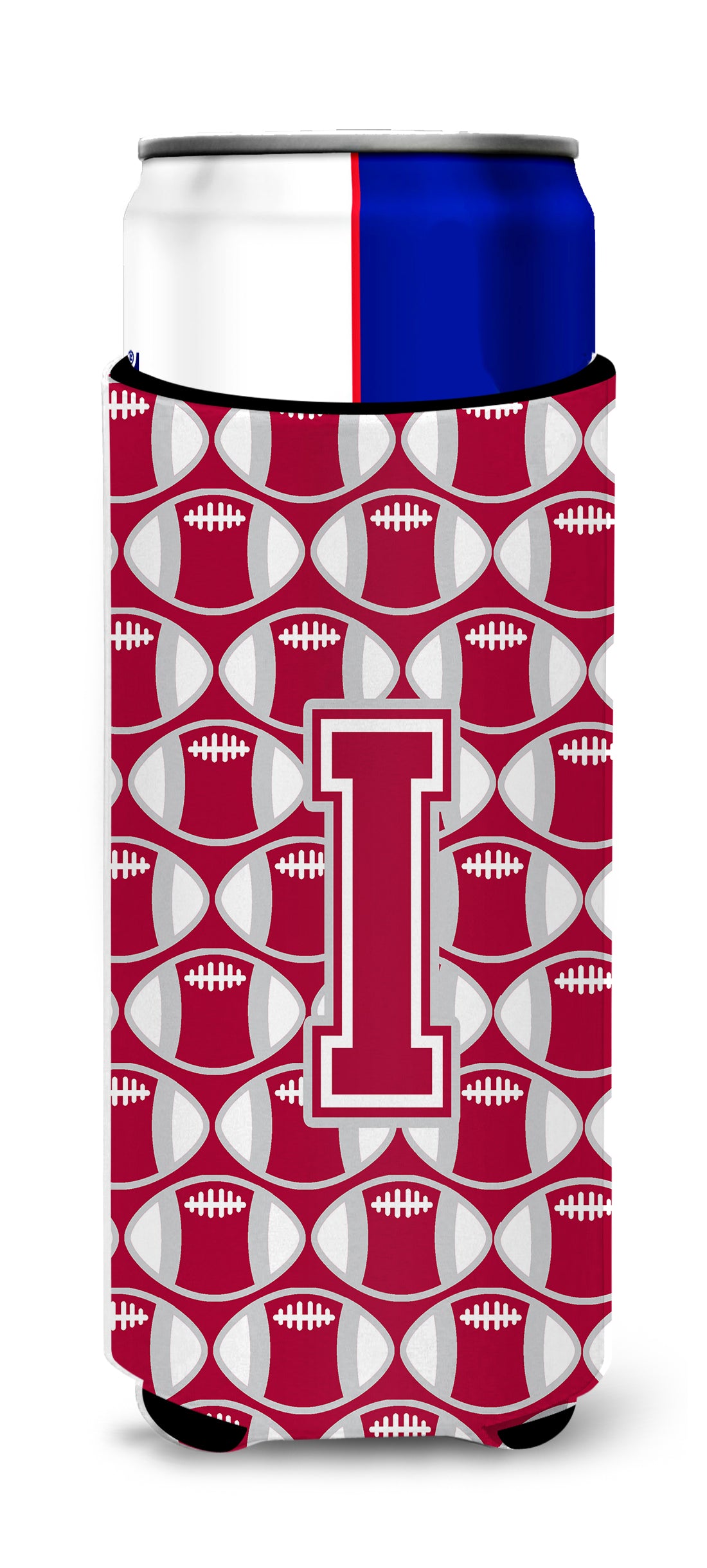 Letter I Football Crimson, grey and white Ultra Beverage Insulators for slim cans CJ1065-IMUK.