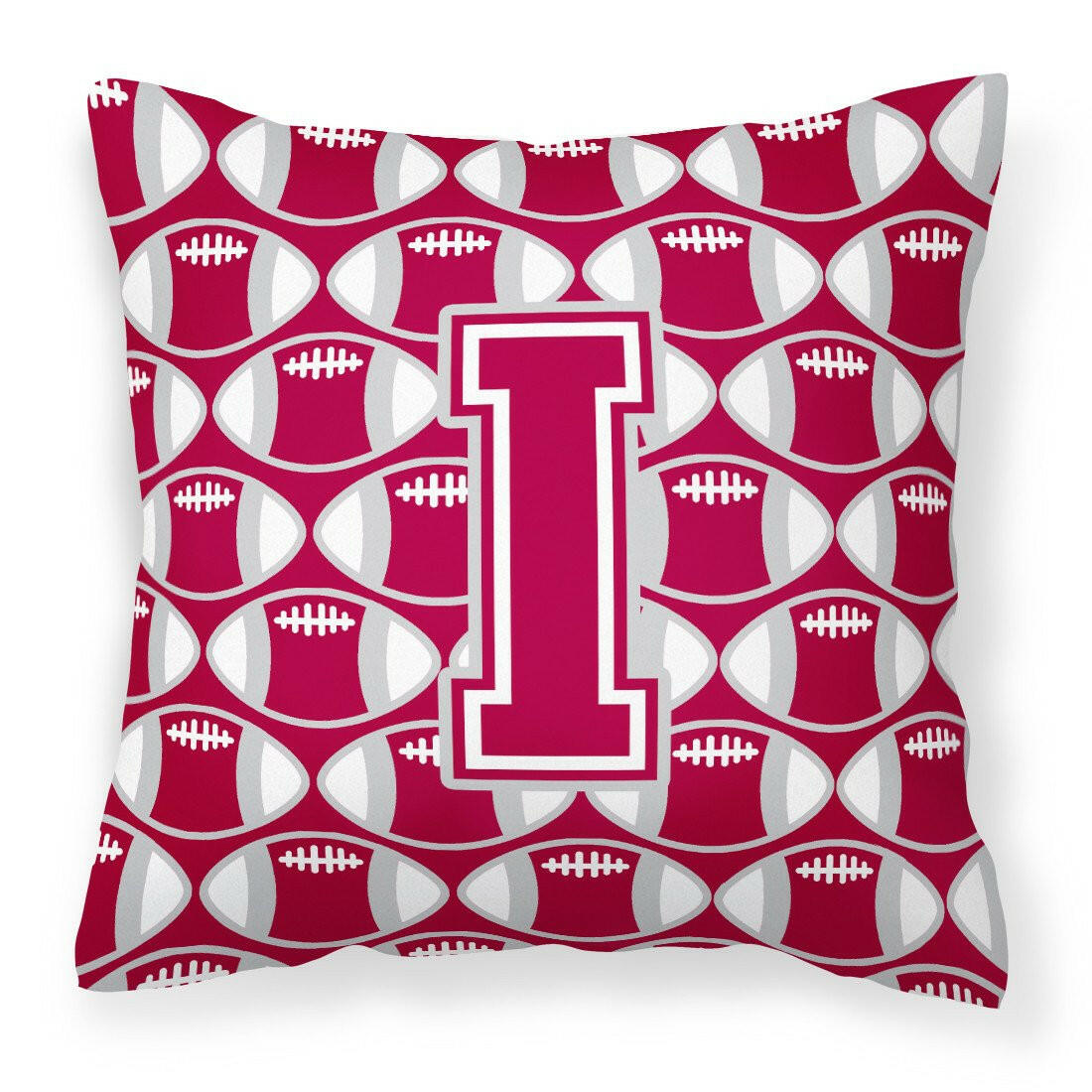 Letter I Football Crimson, grey and white Fabric Decorative Pillow CJ1065-IPW1414 by Caroline's Treasures