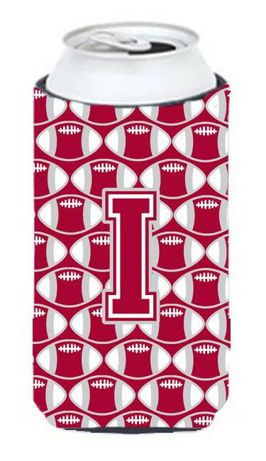 Letter I Football Crimson, grey and white Tall Boy Beverage Insulator Hugger CJ1065-ITBC by Caroline's Treasures