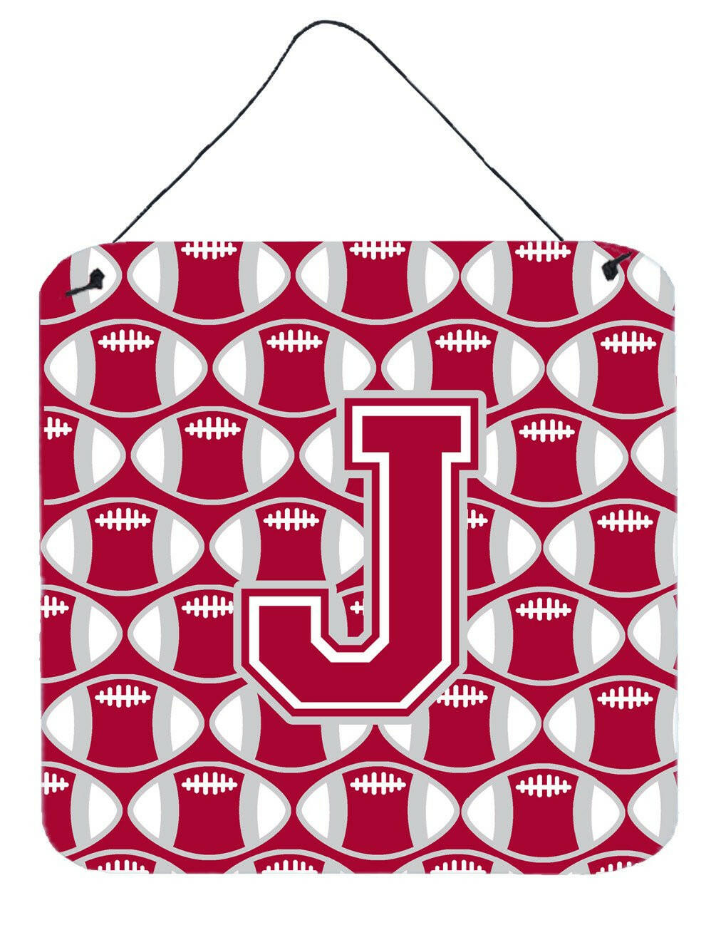 Letter J Football Crimson, grey and white Wall or Door Hanging Prints CJ1065-JDS66 by Caroline&#39;s Treasures