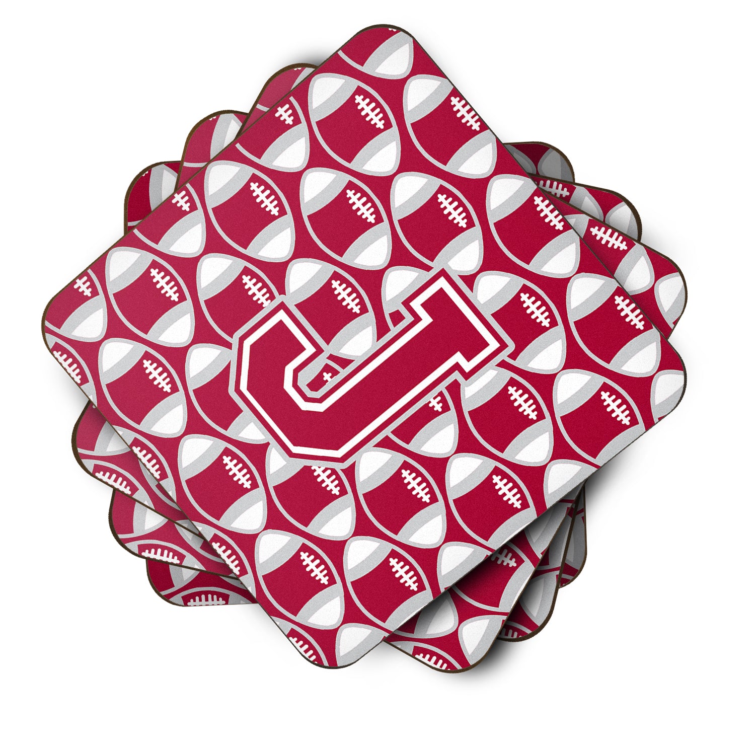 Letter J Football Crimson, grey and white Foam Coaster Set of 4 CJ1065-JFC - the-store.com