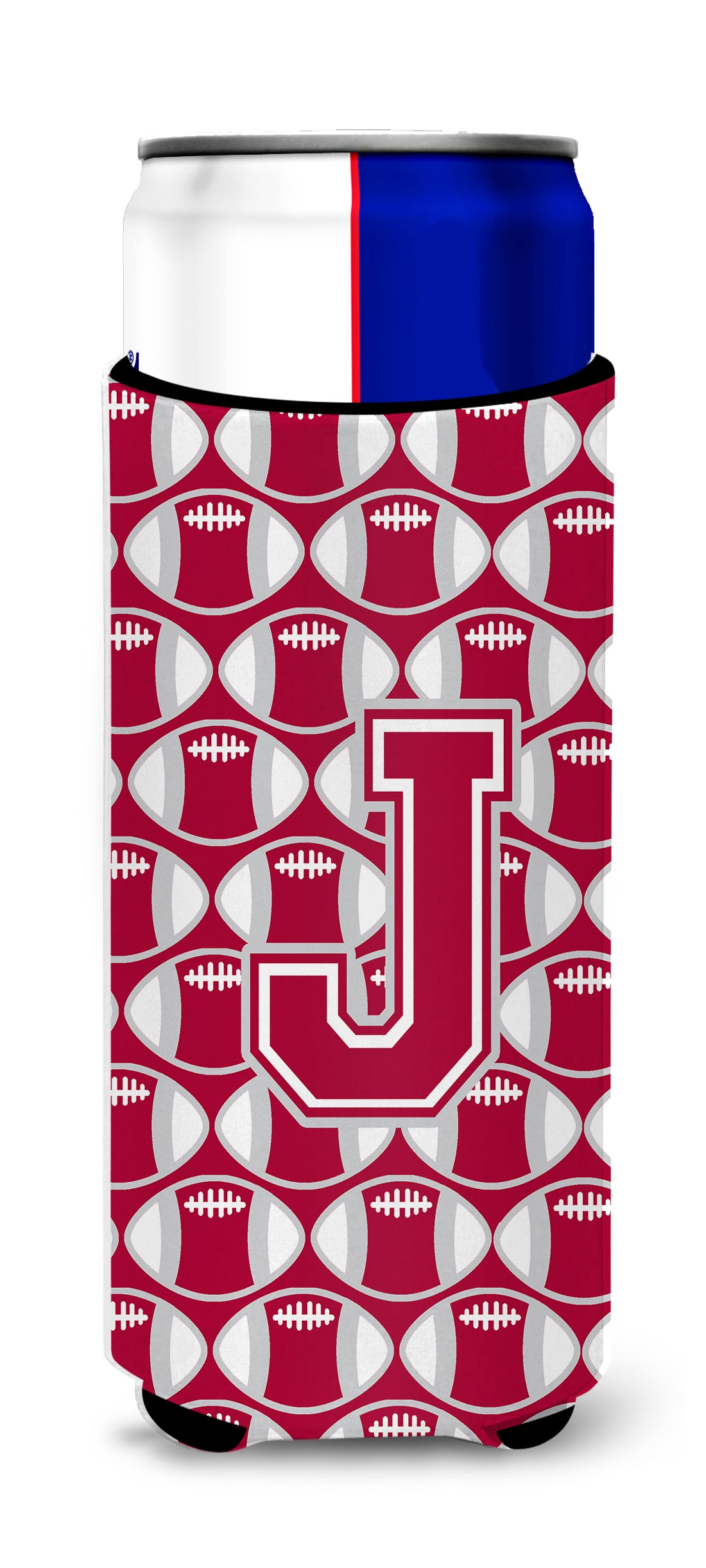 Letter J Football Crimson, grey and white Ultra Beverage Insulators for slim cans CJ1065-JMUK.