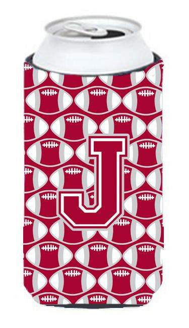 Letter J Football Crimson, grey and white Tall Boy Beverage Insulator Hugger CJ1065-JTBC by Caroline's Treasures