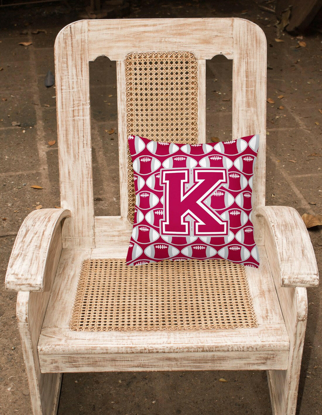 Letter K Football Crimson, grey and white Fabric Decorative Pillow CJ1065-KPW1414 by Caroline's Treasures