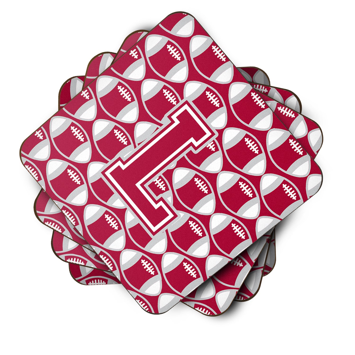 Letter L Football Crimson, grey and white Foam Coaster Set of 4 CJ1065-LFC - the-store.com