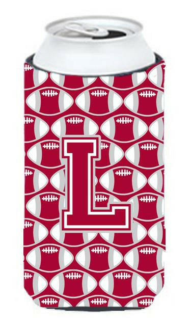 Letter L Football Crimson, grey and white Tall Boy Beverage Insulator Hugger CJ1065-LTBC by Caroline's Treasures