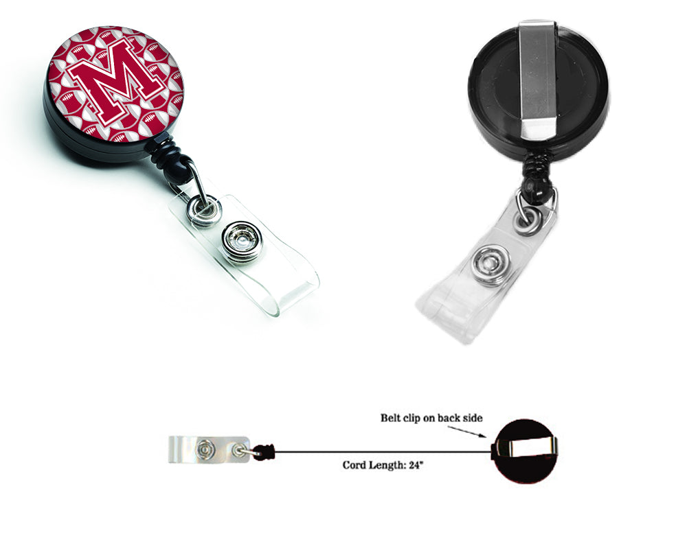 Letter M Football Crimson, grey and white Retractable Badge Reel CJ1065-MBR.