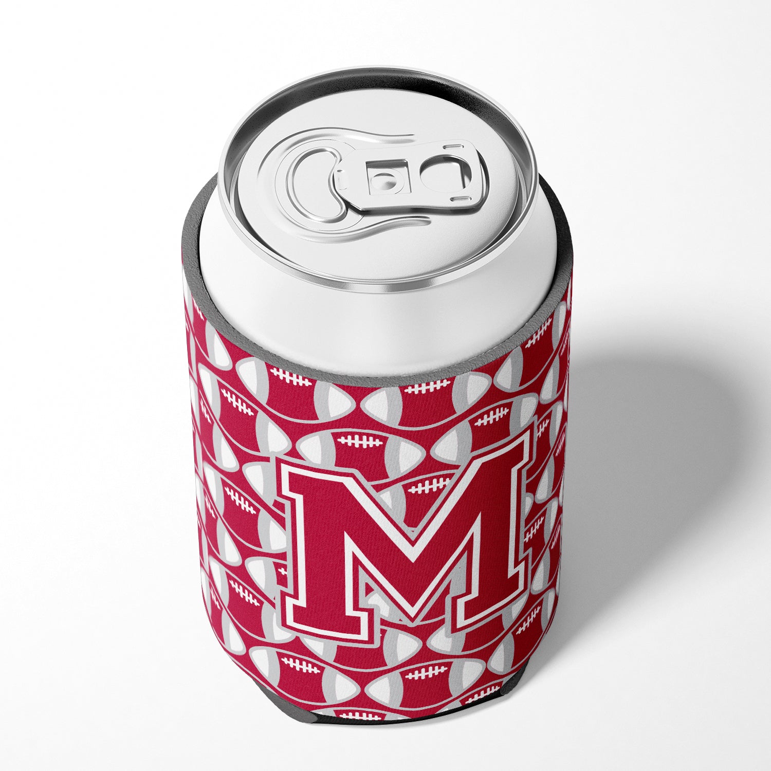 Letter M Football Crimson, grey and white Can or Bottle Hugger CJ1065-MCC.