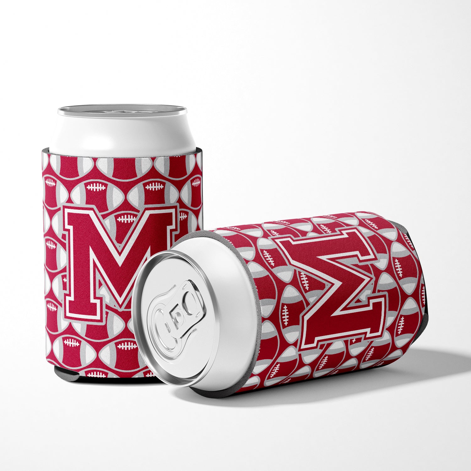 Letter M Football Crimson, grey and white Can or Bottle Hugger CJ1065-MCC.