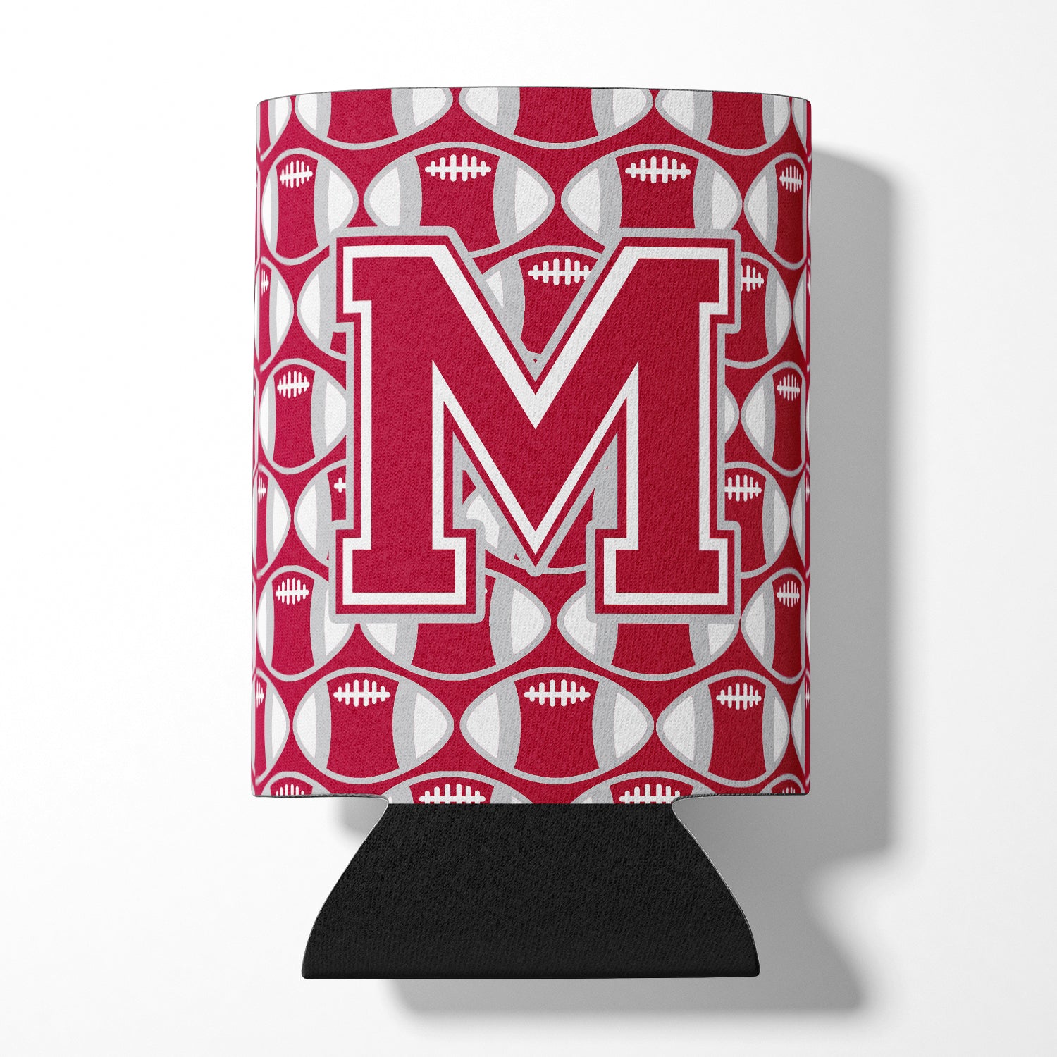 Letter M Football Crimson, grey and white Can or Bottle Hugger CJ1065-MCC.