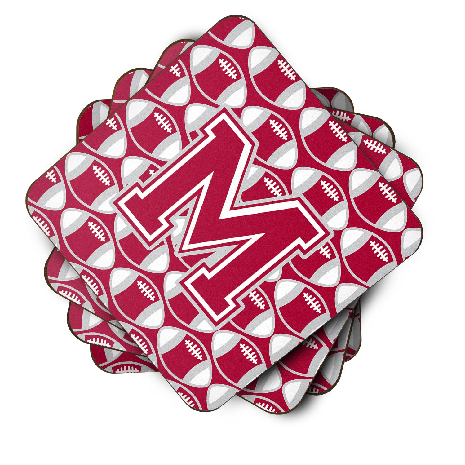 Letter M Football Crimson, grey and white Foam Coaster Set of 4 CJ1065-MFC - the-store.com