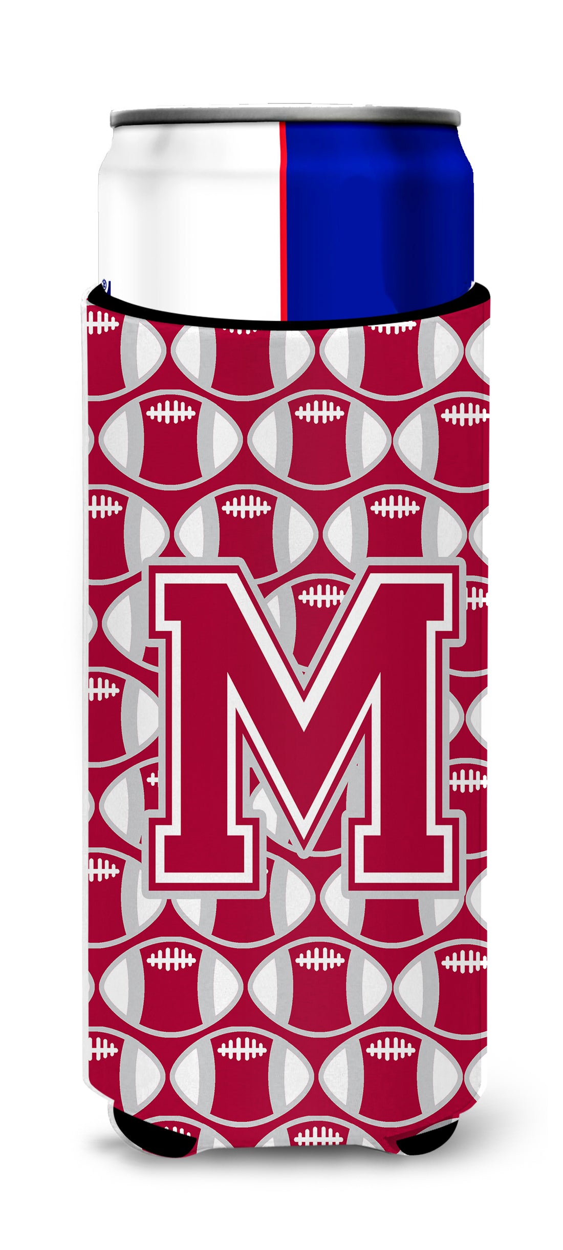 Letter M Football Crimson, grey and white Ultra Beverage Insulators for slim cans CJ1065-MMUK.