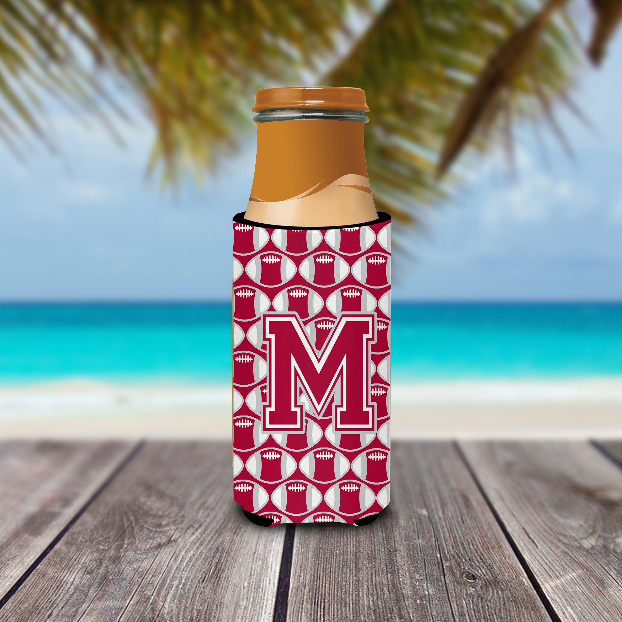 Letter M Football Crimson, grey and white Ultra Beverage Insulators for slim cans CJ1065-MMUK.