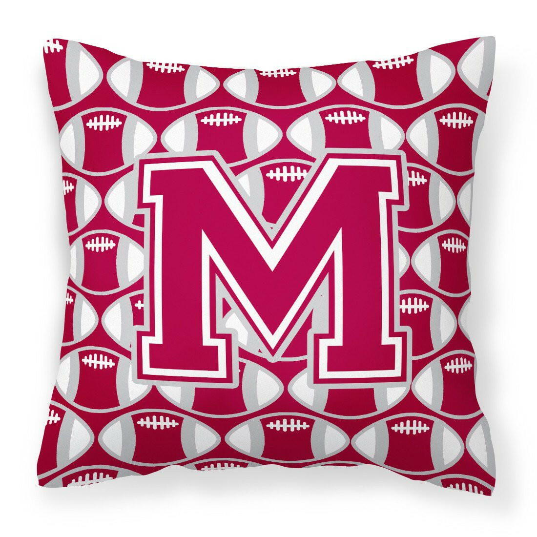 Letter M Football Crimson, grey and white Fabric Decorative Pillow CJ1065-MPW1414 by Caroline's Treasures