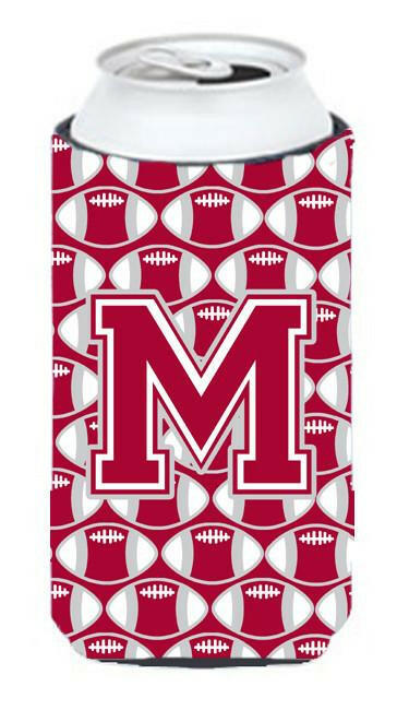 Letter M Football Crimson, grey and white Tall Boy Beverage Insulator Hugger CJ1065-MTBC by Caroline's Treasures