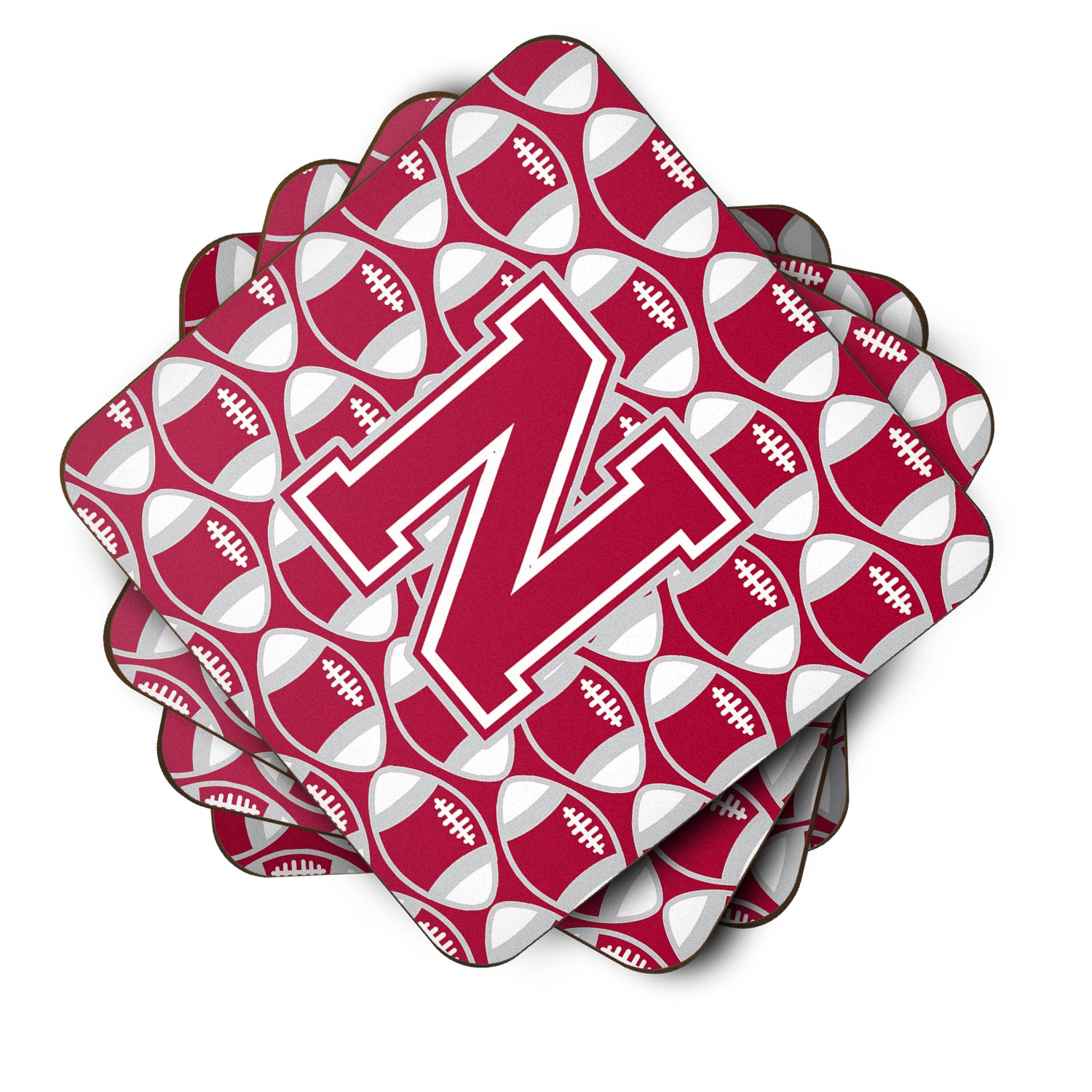 Letter N Football Crimson, grey and white Foam Coaster Set of 4 CJ1065-NFC - the-store.com