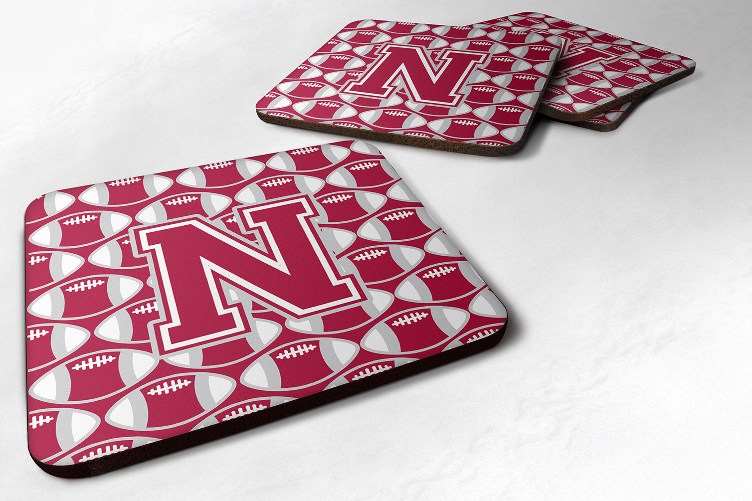 Letter N Football Crimson, grey and white Foam Coaster Set of 4 CJ1065-NFC - the-store.com