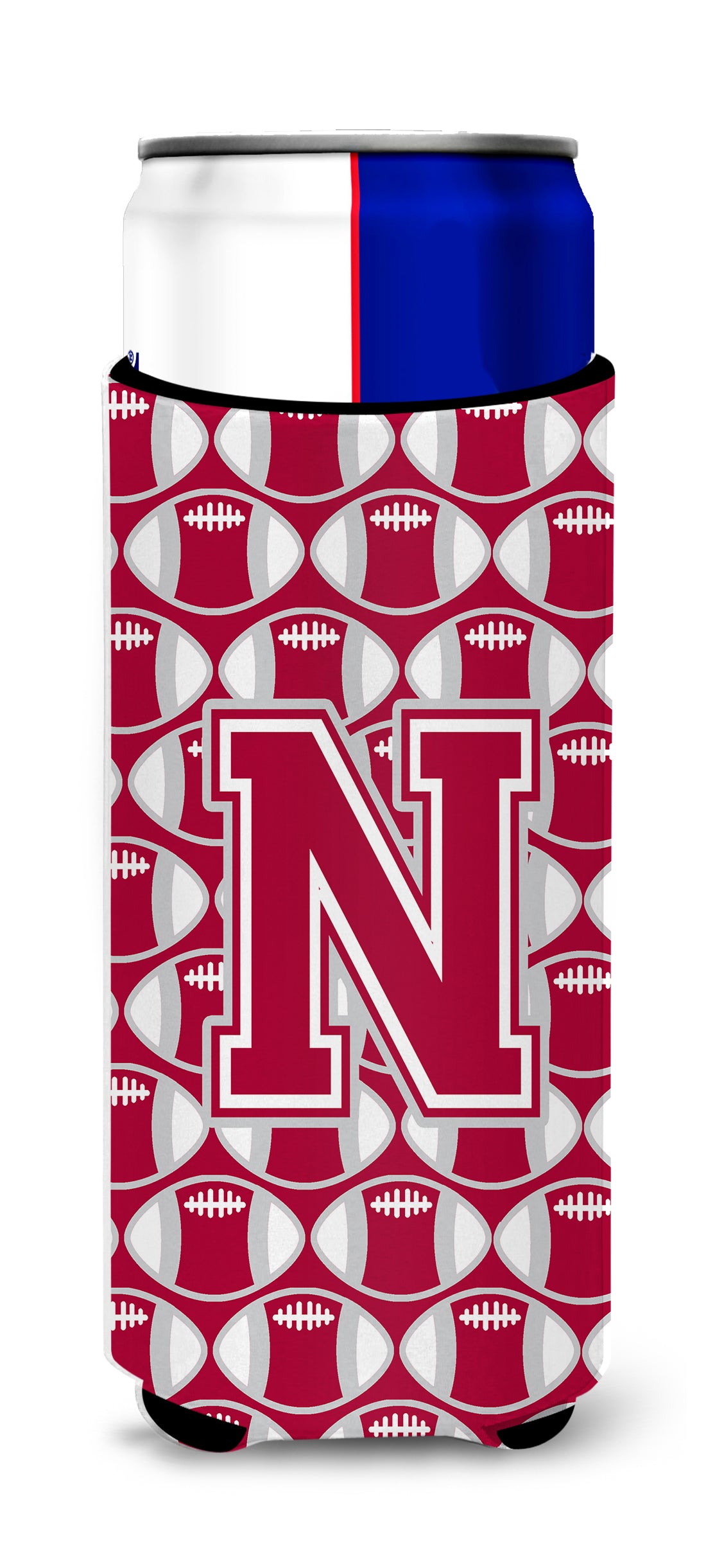 Letter N Football Crimson, grey and white Ultra Beverage Insulators for slim cans CJ1065-NMUK.