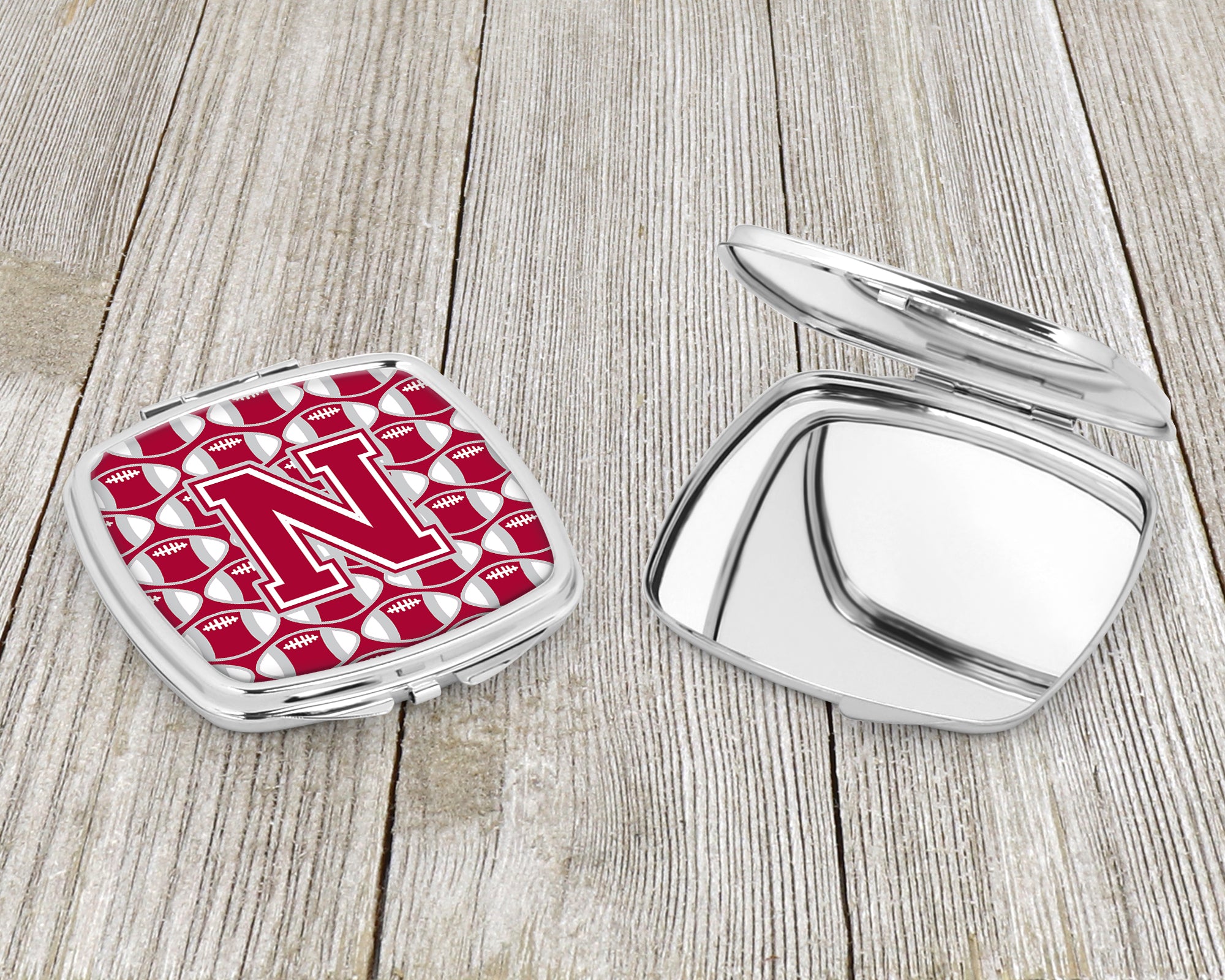 Letter N Football Crimson, grey and white Compact Mirror CJ1065-NSCM  the-store.com.