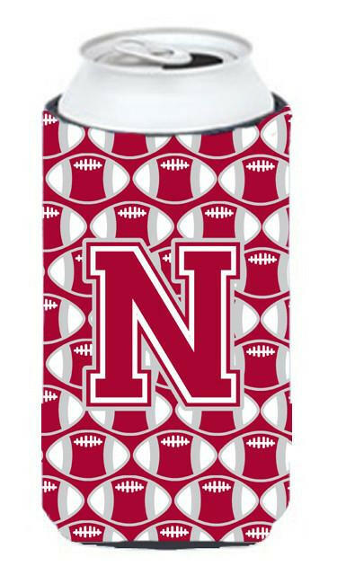 Letter N Football Crimson, grey and white Tall Boy Beverage Insulator Hugger CJ1065-NTBC by Caroline's Treasures